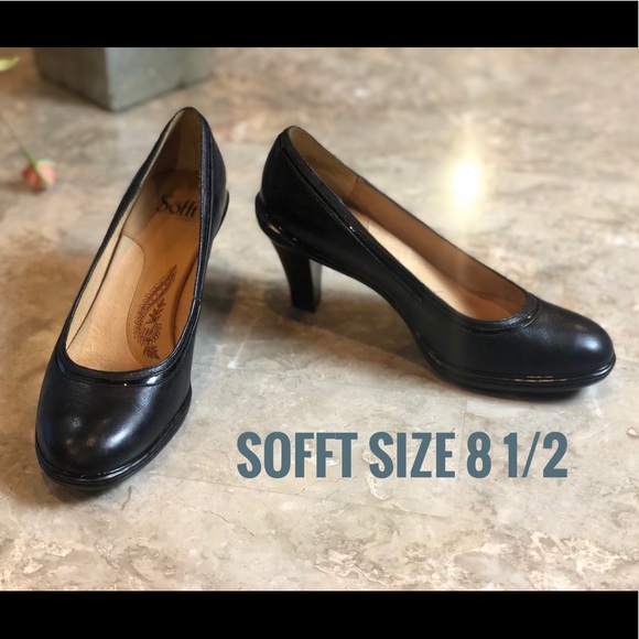 Sofft Shoes - Sofft 1015901 Black Leather Stacked Pumps Size 8.5